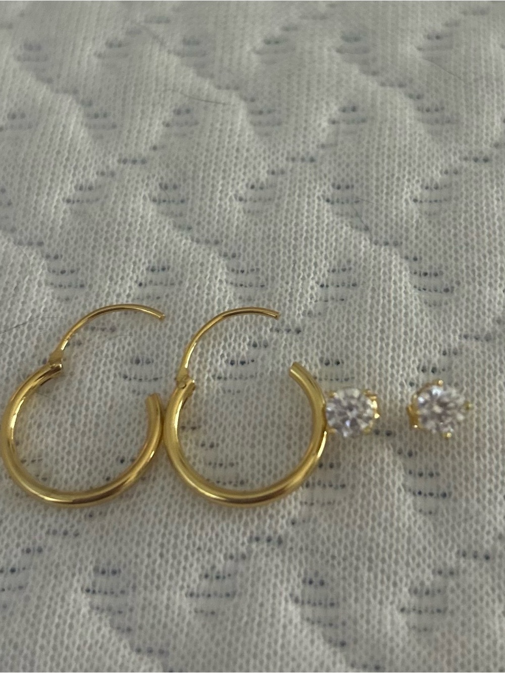 Gold Filled Hoop and Cubic Zirconia Stud Earring Set - Gold Filled